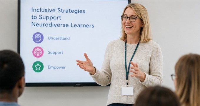 A trainer presenting inclusive strategies to support neurodiverse learners